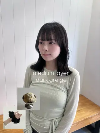 ミディアム カラー 顔周り/レイヤー 🤍マリノのヘアスタイル