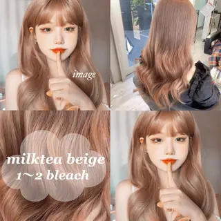 ロング カラー ブリーチ/髪質改善/ ハイトーン/暖色のヘアスタイル