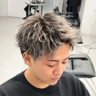 ショート カラー メンズ 💋ホワイトメッシュ /パーマ/メンズ💋のヘアスタイル