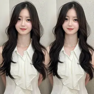 ロング ハッシュカット🖤 レイヤー/透けカラーのヘアスタイル