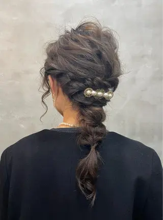 セミロング ヘアアレンジ 【ピンク/韓国ヘア/ ヘアセット】亜海のヘアスタイル