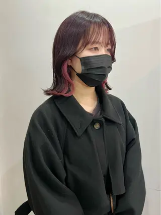 ミディアム カラー 切りっぱなしボブ/ ブリーチカラー/大塚のヘアスタイル