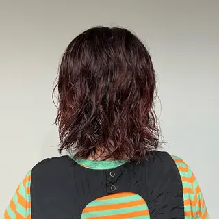 ミディアム カラー パーマ 菅野 紗弥のヘアスタイル