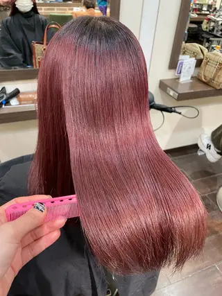 セミロング aya/小顔レイヤー /柔らかカラーのヘアスタイル