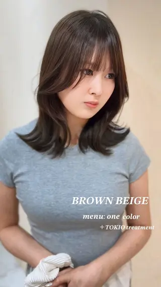 ミディアム カラー ワンホン×髪質改善 つのーか🩶‪🫧のヘアスタイル