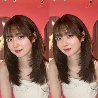 ミディアム カラー 山崎/ボブ縮毛矯正 レイヤー髪質改善のヘアスタイル