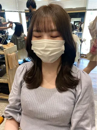 ミディアム カラー 顔周り/くびれヘア 韓国ヘア💕風間るなのヘアスタイル