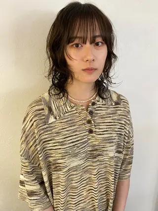 ミディアム パーマ 森貴裕/ベージュ/ パーマ/オリーブのヘアスタイル