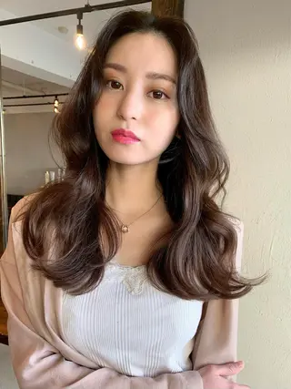 セミロング カラー 透明感/オリーブ/ グレージュ/YUKAのヘアスタイル