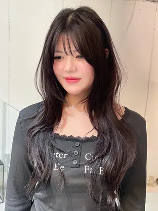 ロング カラー ヘアアレンジ ハッシュカット/ 韓国ヘア☽⋰mahoのヘアスタイル