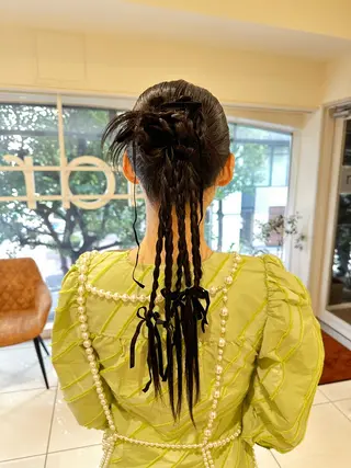 ロング カラー ヘアアレンジ タイトボブ個性派カラ ーAKANEのヘアスタイル