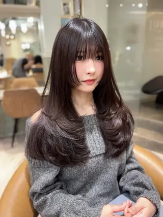 セミロング カラー 木屋元一/透明感 /前髪/韓国ヘアのヘアスタイル