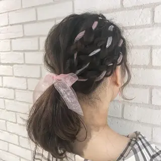 セミロング ヘアアレンジ まなべ さくらのヘアスタイル