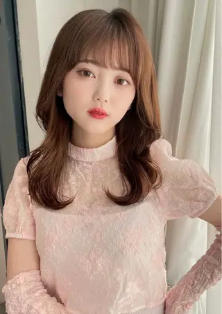 セミロング 🎀ིྀ暖色カラー/ 髪質改善/みどりのヘアスタイル