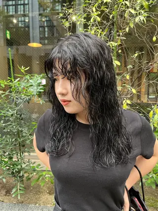 カラー パーマ えんぐちとも／透明感 カラー／博多ボブのヘアスタイル