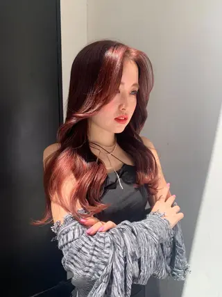 ロング カラー ヘアアレンジ 新宿♥ハッシュカット 暖色カラー♥Unaのヘアスタイル