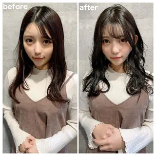 ミディアム カラー ヘアアレンジ 顔周りカット/髪質改 善/新宿/畑中稔里のヘアスタイル