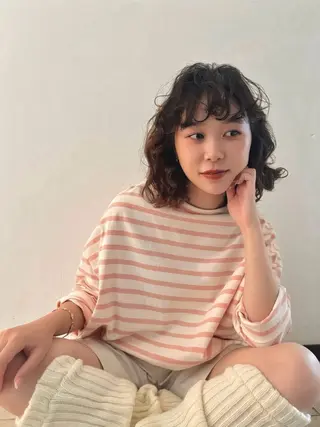 ミディアム パーマ 勝田 沙耶のヘアスタイル