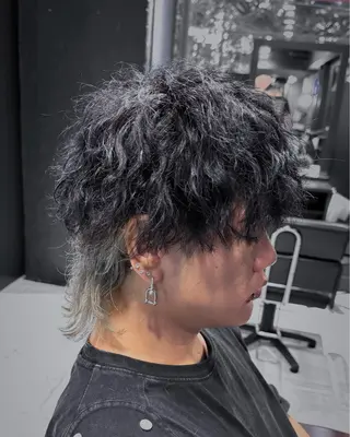 ミディアム パーマ メンズ 【フェザーパーマ】 【縮毛矯正】鶴田文のヘアスタイル