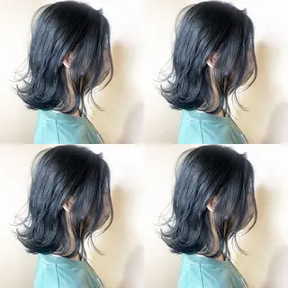 セミロング カラー 韓国レイヤーカット/ ダブルカラーのヘアスタイル