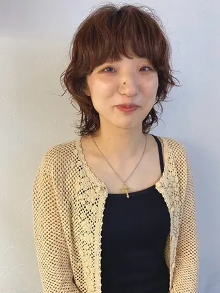 ミディアム カラー パーマ 森貴裕/ベージュ/ パーマ/オリーブのヘアスタイル