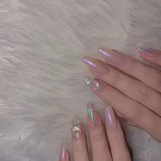 セミロング ネイル フィルイン、長さ出し 深爪矯正のネイルデザイン