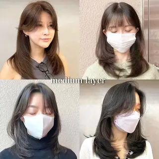 ミディアム カラー SALOWIN 新宿三丁目EAST所属・韓国レイヤー🇰🇷 layercut✂️のヘアスタイル
