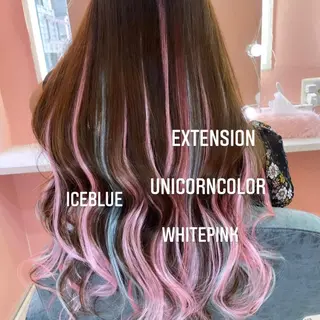 ロング カラー エクステ🩵ブリーチ 韓国ヘア🩵KAEのヘアスタイル