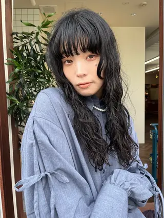 セミロング カラー パーマ ボブパーマ/パーマ ウルフパーマのヘアスタイル