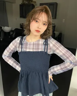 ミディアム カラー ブリーチ/ベージュ 💕/momoaのヘアスタイル