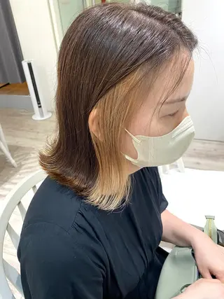 ミディアム カラー 暖色カラー✨️ 門内 梨真のヘアスタイル