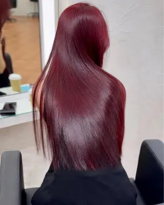 ロング カラー ブリーチなしピンク 縮毛艶髪矯正/吉村のヘアスタイル