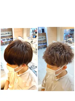 ショート メンズ 塩谷黎✨ブリーチ無W カラーメンズパーマ✨のヘアスタイル