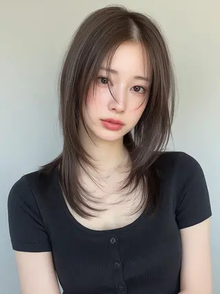 セミロング カラー 莉乃/縮毛矯正/髪質 改善/艶カラーのヘアスタイル