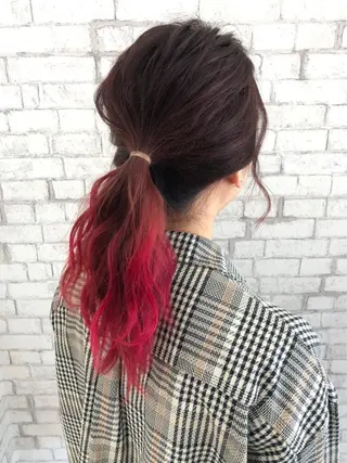 ミディアム カラー ヘアアレンジ ブリーチなし艶カラー 東家のヘアスタイル