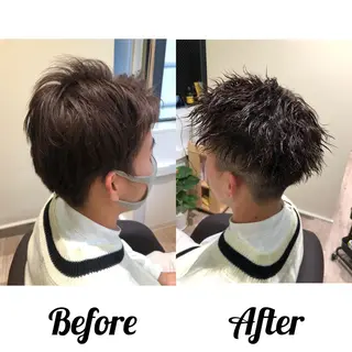 ショート カラー パーマ メンズ kiitos所属・関西センターパート メンズモデル募集のヘアスタイル