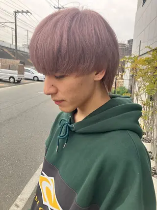 カラー メンズ 博多ブリーチ× 透明感/縮毛矯正のヘアスタイル