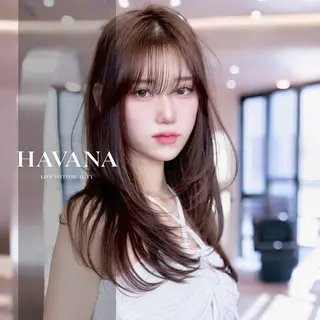 カラー セミロング ill havana 【レイヤー/韓国】のヘアスタイル