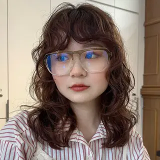 セミロング レイヤー/パーマ/ 艶カラー/💚千琴のヘアスタイル