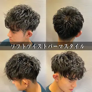 ミディアム パーマ ヘアアレンジ メンズ barber shopのヘアスタイル