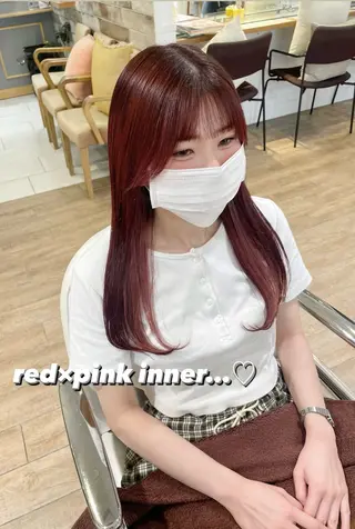 セミロング カラー ヘアアレンジ ハイトーンピンク🍑 ブリーチ🍑RINAのヘアスタイル