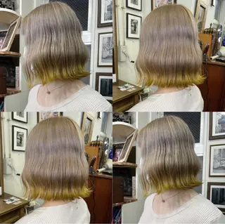 ミディアム カラー モモカ/ハイトーン /バレイヤージュのヘアスタイル