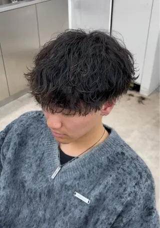 ショート カラー パーマ メンズ キッズ 栄💗メンズパーマ｜ ハイトーン｜haruのヘアスタイル