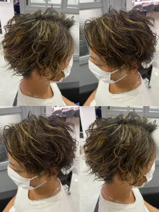 ショート カラー パーマ ヘアアレンジ メンズ 🔥メンズパーマ特 化🔥渡辺一翔🔥のヘアスタイル