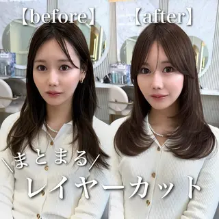 セミロング カラー 似合わせレイヤー/ 透明感カラーのヘアスタイル