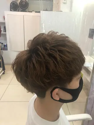 ショート パーマ メンズ 髪質改善× ハイライト溝江のヘアスタイル