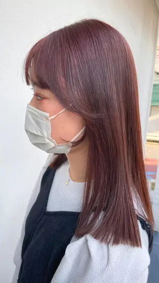 セミロング カラー ブリーチなしで透け感 暖色カラーボブaoiのヘアスタイル