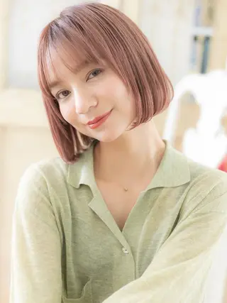 ミディアム 縮毛矯正×髪質改善 カラー×クロスパーマのヘアスタイル