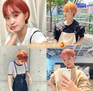 ミディアム カラー 暖色/艶髪/ボブ/ ショート/Ayaのヘアスタイル