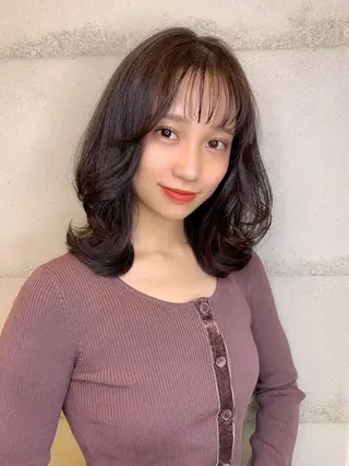 ミディアム カラー 透明感/オリーブ/ グレージュ/YUKAのヘアスタイル